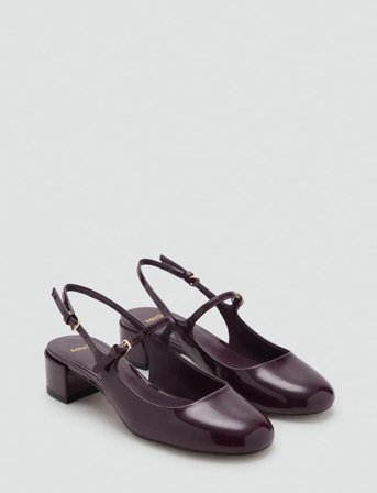 Mango Patent Leather Block-Heel Shoes - Burgundy - 36