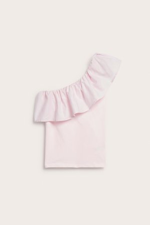 Kappahl | Yksiolkaiminen puuvillainen röyhelöpaita Vaaleanpunainen 134/140 | Vaaleanpunainen