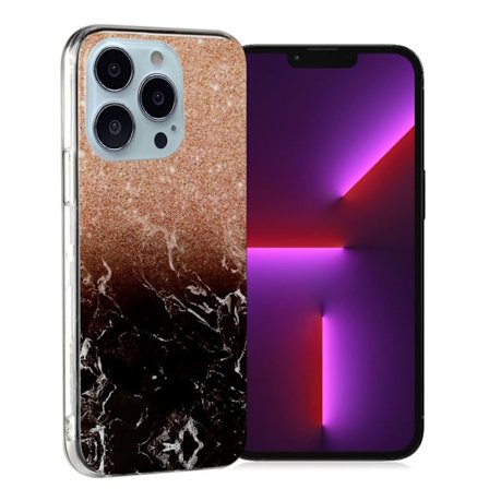 Marmormotiv iPhone 13 Pro skal - Roséguld / Svart