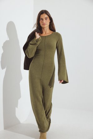 NA-KD Fein gestricktes Maxikleid - Weihnachtskleider - Grün - XL (EU 46)