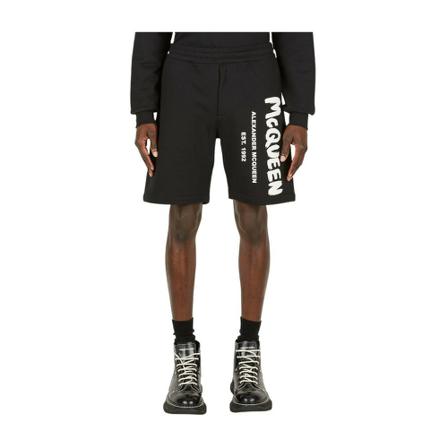 Alexander McQueen Graffiti Print Track Shorts Sort, Herre Chino Shorts