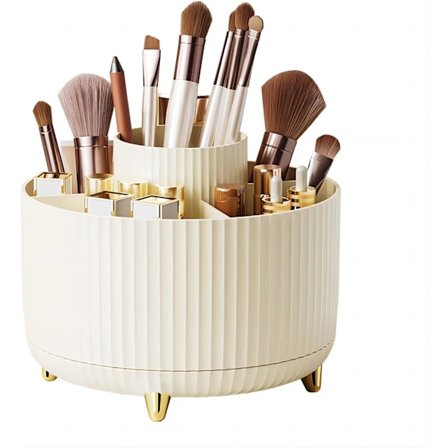 Makeup børsteholder med stor kapacitet, 360° roterende makeup organizer, makeup børstekop med fem rum