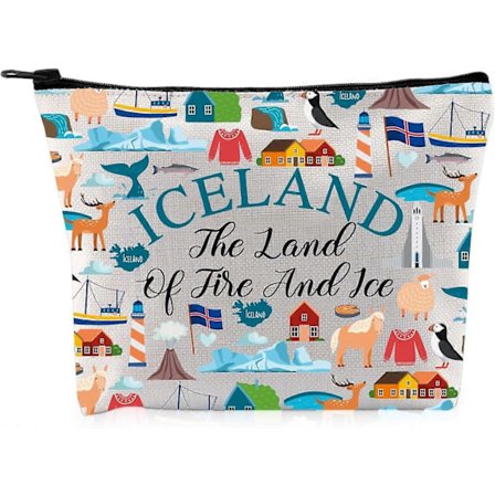 Islanti-aiheinen lahja Tulen ja jään maa meikkipussi Islannin matka kosmetiikkalaukku Pohjoismainen lahja Islannin vierailulahja (Tuli ja jää)