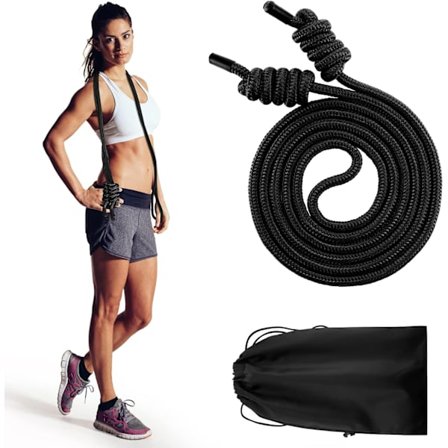 Dobbel Flettet Hoppetau - Justerbar Lengde Treningshoppetau for Voksne, Hjemme- og Treningsstudio Trening (2,8 Meter) - Svart