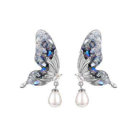 Butterfly Studded Faux Pearl Örhängen 1 Par Flerfärgad