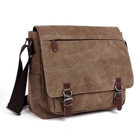 Laptop Messenger Väskor, Herr Axelväska, 16 Tum Vintage Canvas Väska för Skola och Arbete, Flera Fickor, brun-FA-