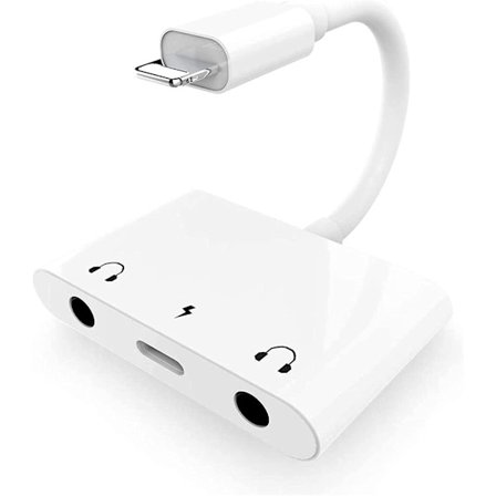 3 i 1 Dobbelt 3,5 mm Hovedtelefonstik Adapter - Øretelefon Stik Lyd og Opladningsadapter - Hovedtelefon Splitter til Iphone 11 / Xs / Xs Max / Xr / X 