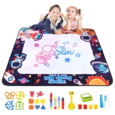 Vandmalingsmåtte 120 x 90 cm - Legetøj Børn 2 til 6 År - Vand Magisk Skifer med Tegneblok & 4 Penne