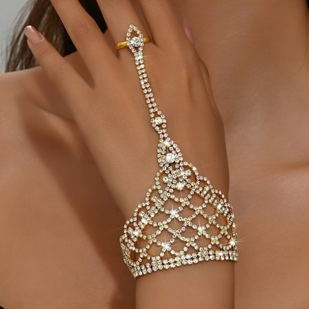 Elegant damearmbånd, ringarmbånd, sexy fingerkjede-ringarmbånd, lagdelt armbånd, dame bryllupshånd- og kroppstilbehør smykker