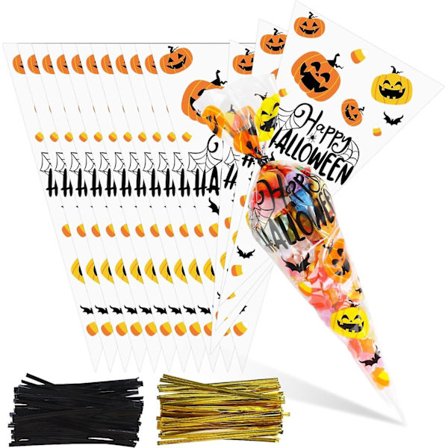 Halloween Cellophane-poser - 100 stk. Gresskar-godteriposer