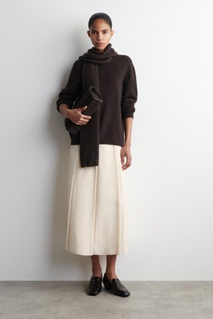 COS Women's Pleated A-Line Midi Skirt in Beige