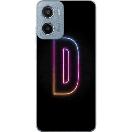Kompatibel Mobilcover til Motorola Motorola Moto G05 Minimalistisk neonbogstav D i farveskiftende lys mod sort baggrund i moderne digital design