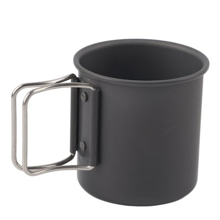 Udendørs Camping Drikkekop med Foldbart Håndtag Aluminium Legering Kaffekrus Sort