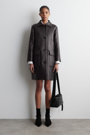 COS Damen Einreihiger Strukturierter Mantel - Grau