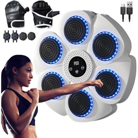 Musisk Boksemaskine, Smart Vægmonteret Boksemaskine - Bluetooth med Boksehandsker til Voksne og Børn, 9 Hastigheder og Nedtællingsfunktioner