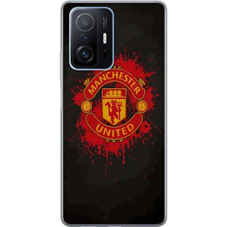 Kompatibelt Mobildeksel til Xiaomi Xiaomi 11T Manchester United logo i rød og gul farge med røff sportslig bakgrunn