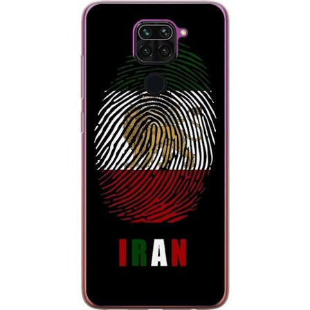 Kompatibelt Mobildeksel til Xiaomi Redmi Note 9 Fingeravtrykkformat som Irans flagg med løvemotiv på svart dramatisk bakgrunn