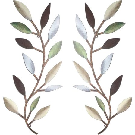 Et sæt vægdekorationer med blade - ornamenter af smedejern med blade, 44 x 20 cm (flerfarvet).