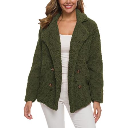 Dam Dubbelknäppt Fleece Fuzzy Coats Långärmad Kappa