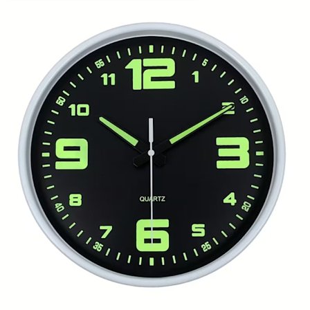 12" Selvlysende Vægur med Selvlysende Tal & Stille, Ikke-Tikkende Quartz Urværk - Selvlysende, Batteridrevet (Ikke Inkluderet) til Soveværelse