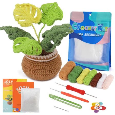 Heklesett DIY Monstera Deliciosa Heklesett med strikkegarn nåler plysjdukke lett[D]
