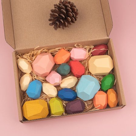 16 Træfarvede Sten Terninger Le Baby Børns Educ