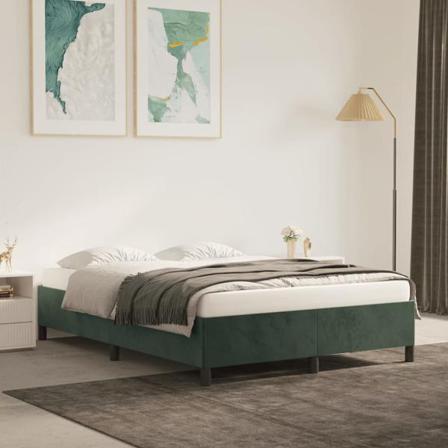 Vidaxl Sängram Mörkgrön 140x190 Cm Sammet Grön