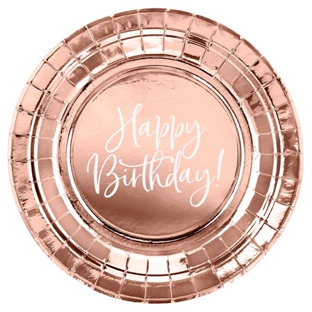 Paptallerkener Happy Birthday Rosaguld