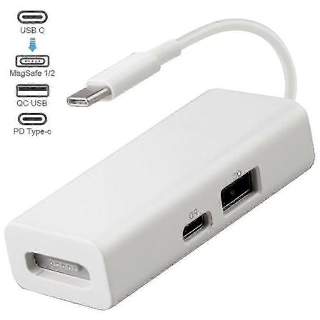 USB-C 3-in-1 MagSafe -sovitin, tyyppi C - MagSafe 1/2 -muunnin kannettaville - Täydellinen
