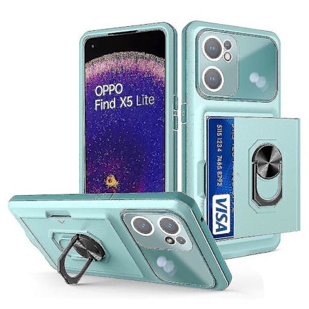 Oppo Find X5 Lite Etui Med Indbygget Ring Kickstand, Skyde Kort Holder, Micron Linse Film Design - Tpu + Pc Beskyttende Cover I Safir/blå (lys