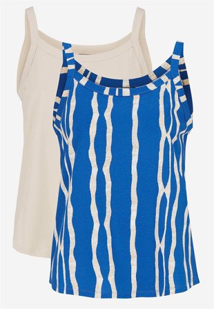Cellbes of Sweden - Tanktop i økologisk bomuld 2-pack i blå/mønstret + beige til damer i størrelse 38/40