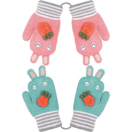 2 par søde strikkede børnehandsker med snor