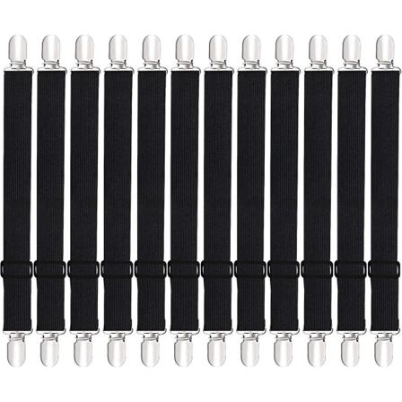 12-pack lakenbårer - justerbar strammer med metallklemmer svart