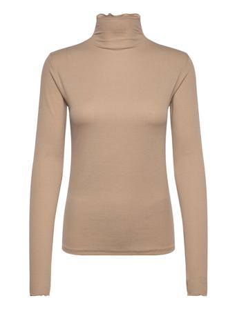 Rib Mock Neck Top Designers T-shirts & Tops Long-sleeved Beige Filippa K