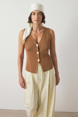 NA-KD Gilet boutonné en maille - Gilet en tricot - Marron - L