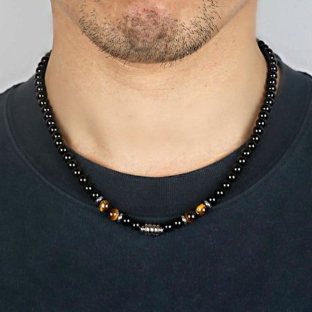 Trendy Tigerøje Sten Perler Halskæde til Mænd Vintage Rustfrit Stål Geometrisk Vedhæng Halskæde Mænd Smykker