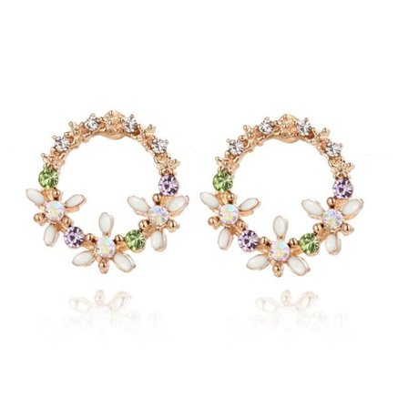 Guld Stud Örhängen - Blommor med Rhinestones i Olika Färger