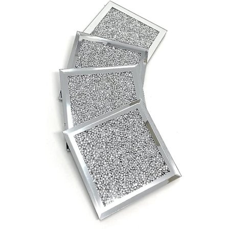 Multi Crystal Coasters | For Adults | Multicolor Accessory, Silver Glitter