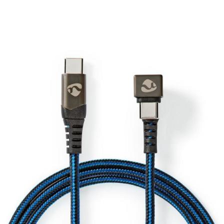 Nedis USB kaapeli | USB 2.0 | USB-C Uros | USB-C Uros | 480 Mbps | Kullattu | 1.00 m | Pyöreä | Nailon / Punottu | Musta / Sininen | Laatikko kannel