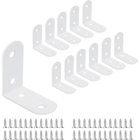 12 stk. 40 x 40 mm Vinkelbeslag 90 Graders Retvinklet Metal Vinkelbeslag med 48 stk. Skruer til Træmøbel Fastgørelse Hvid