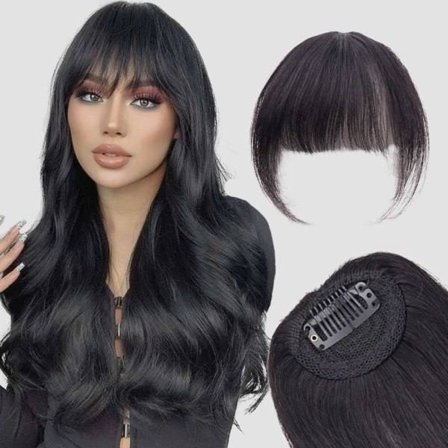TG Bangs Hårklipp i Bangs Ekte Menneskehår Extensions Naturlig Svart