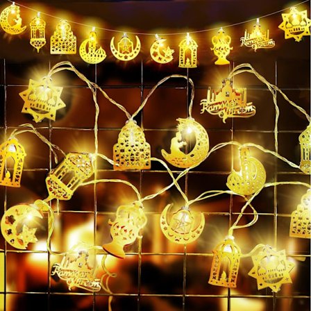 Ramadan String Light, Star and Moon Ramadan Lights for Indoor and Outdoor, Garden, Festival-A