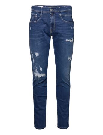 Anbass Trousers Slim Ocean Blue Broken&Repaired Slim Jeans Blå Replay*Betinget Tilbud