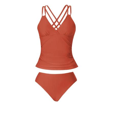 Marinblå V-ringad Låg midja Tankini Baddräkt För Kvinnor Sexig Crosscriss Rygg Bikini Set Två delar Badkläder 2023 Baddräkt DASG0013JJ L