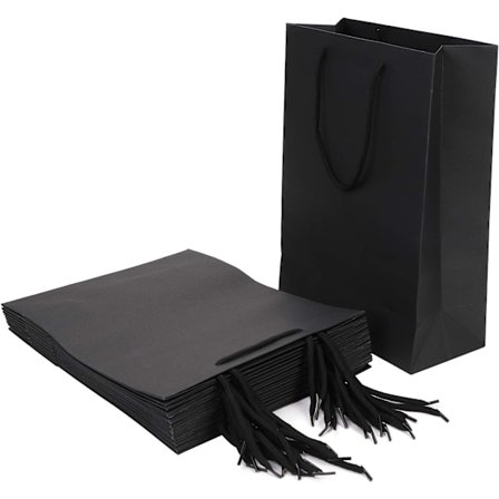 10 stk Kraftpapirposer Store Julegaveposer Håndveske med Håndtak Gaveposer Resirkulerbar Emballasje Godteposer Tote Bag Svart(Vertikal Størrelse 2
