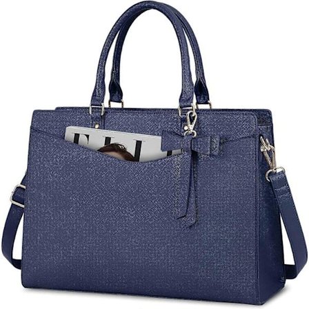 Stor Laptopveske for Kvinner 15,6 Tommer PU Lær College Vesker Vanntett Tote Veske Shopper Skulderveske Azul