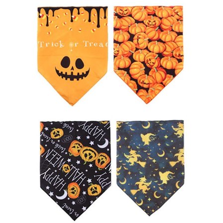Halloween Hunde Bandanas 4-pak, Kæledyr Ferie Græskar Spøgelse Tema Mønster