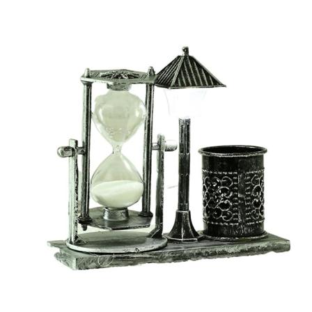 Retro Penholder Kreativ Natlampe Skrivebords Sandur Ornament Kreativ Penholder Til Hjemmet Silver 14*15.5cm