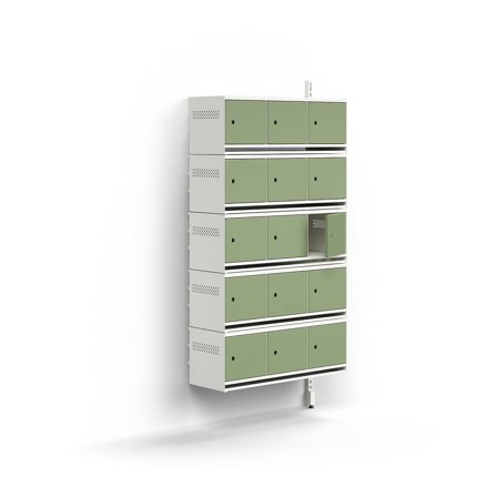 Schuhschrank ENTRY, Anbaumodul, wandhängend, 15 Metalltüren, 1800 x 900 x 300 mm, weiß/grün