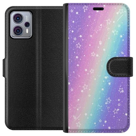 Kompatibel Tegnebogsetui til Motorola Moto G23 Rainbow-farvet pastelbaggrund med hvide stjerner og glitrende prikker i blød overgang